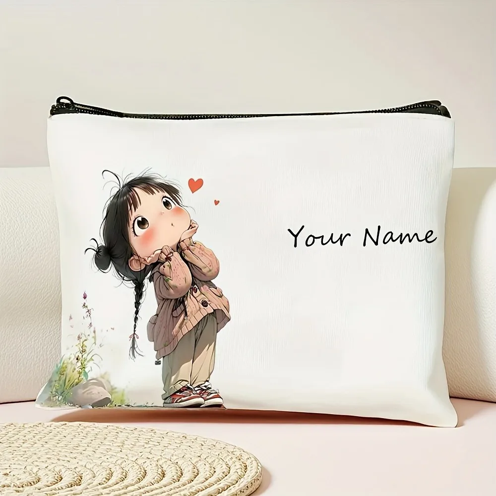 Schicker individueller Name, einzigartige Vintage-Make-up-Taschen mit niedlichem Blumenmuster für Mädchen, Kosmetiktasche, Kulturbeutel, Federmäppchen, Reiseaufbewahrung, Handtasche – Detail 17