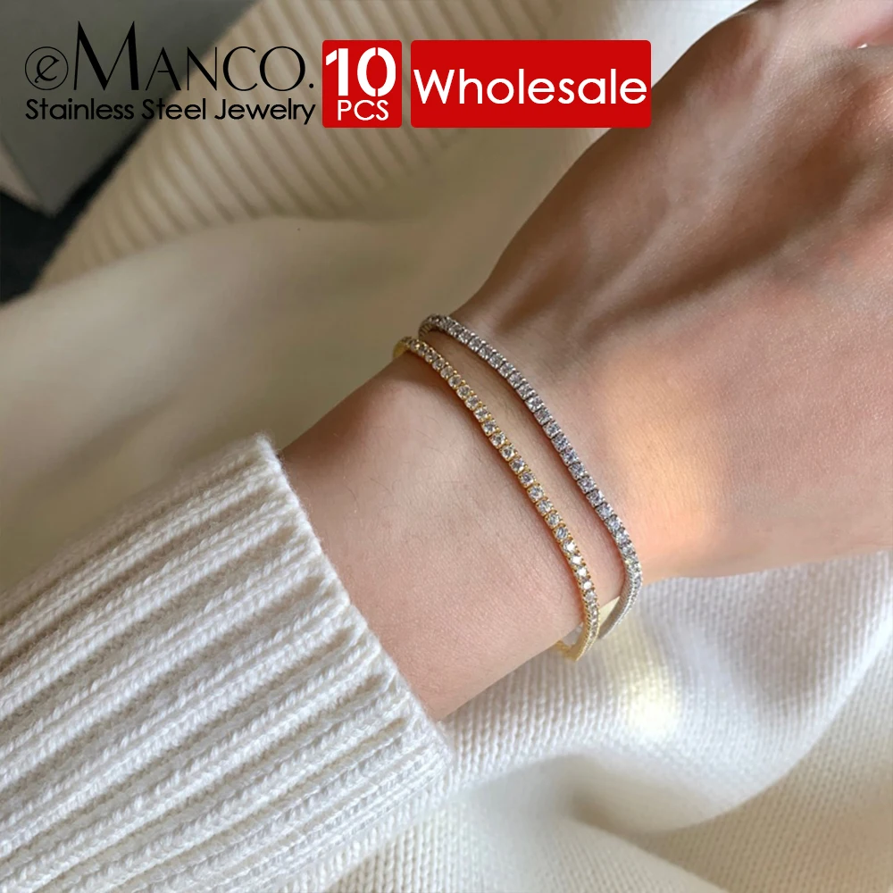 eManco 10PCS Single Crystal Bracelet Stainless Steel Gold-Plated Bracelet High Quality Simple Temperament Accessories Wholesale