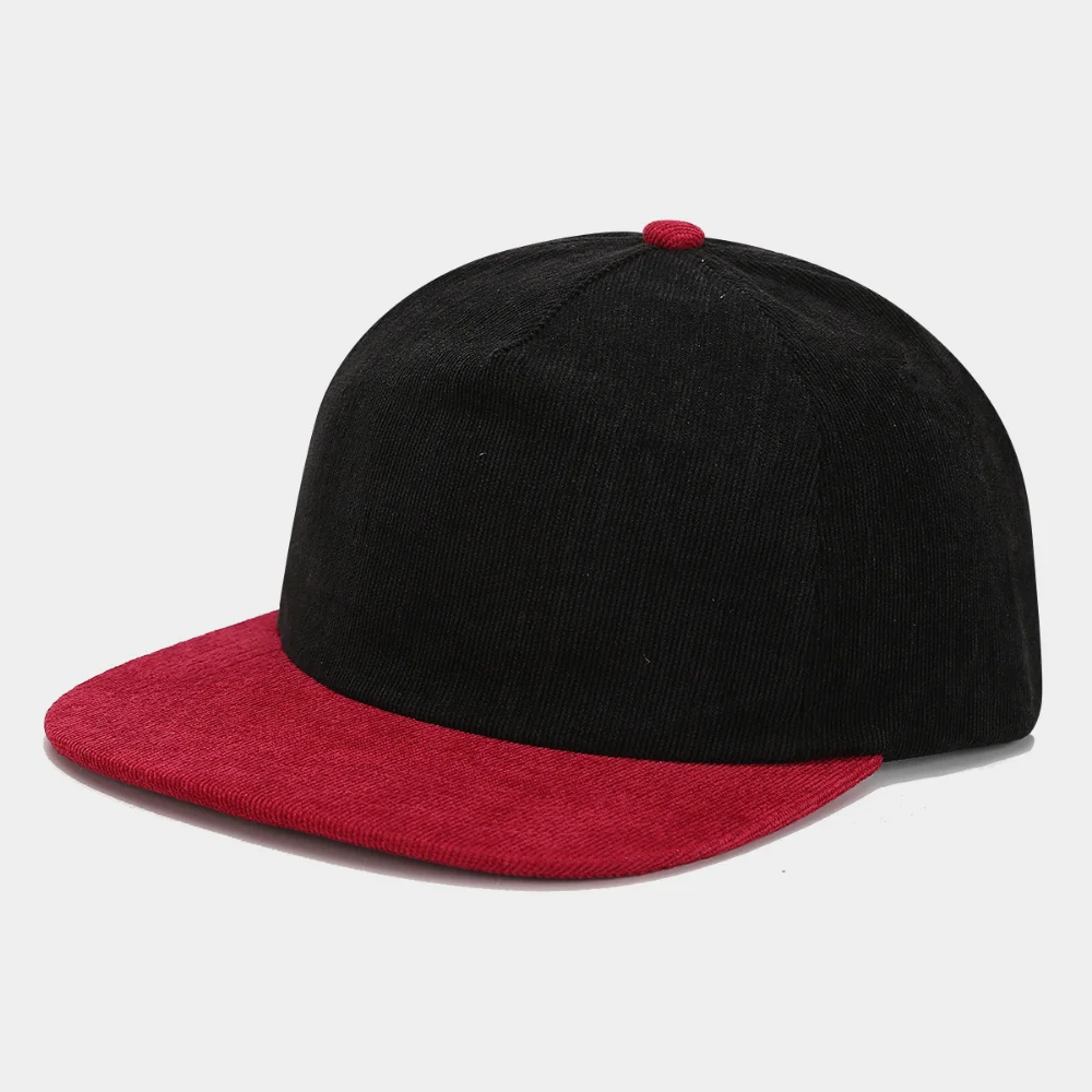 Minimalist workwear style patchwork corduroy flat-brim baseball cap suitable for all seasons, suitable for both men and women