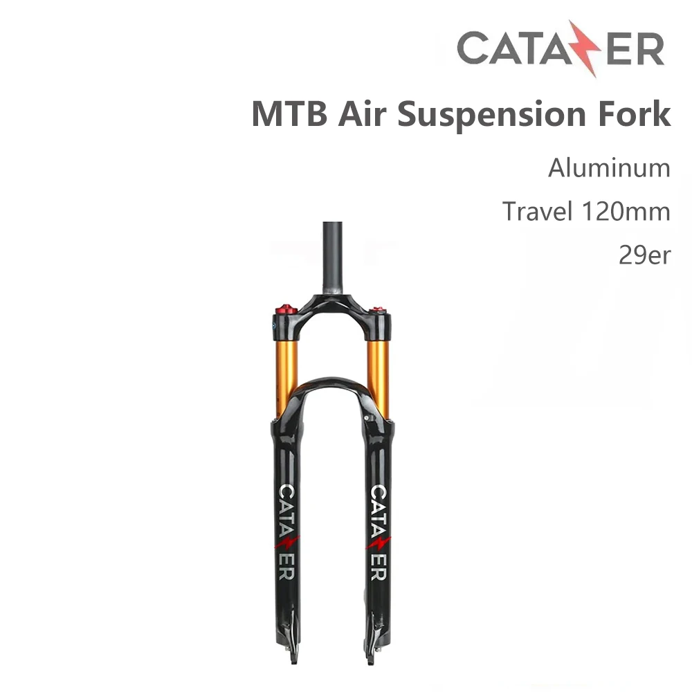 CATAZER MTB Air Suspension Fork 29er Travel 120mm QR 9mm Hydraulic/Remote Lockout Standard Tapered Stem Tube XC AM Ultralight