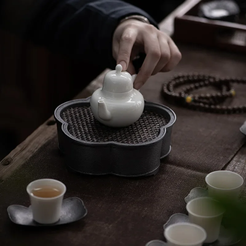 Pure Tin Old Pot Tray Retro Japanese Style Kung Fu Tea Set Tea Tray Building Water Drop Container Tray Water Storage Tea Table