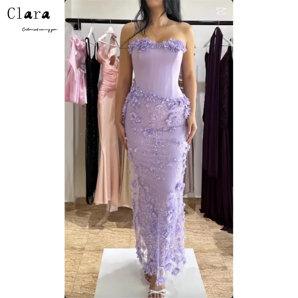 

Clara Custom Purple Lace 3D Flowers Fishtail Woman Party Dresses 2025 Woman Luxury Evening Dress Women's Prom Dress Elegant Gown