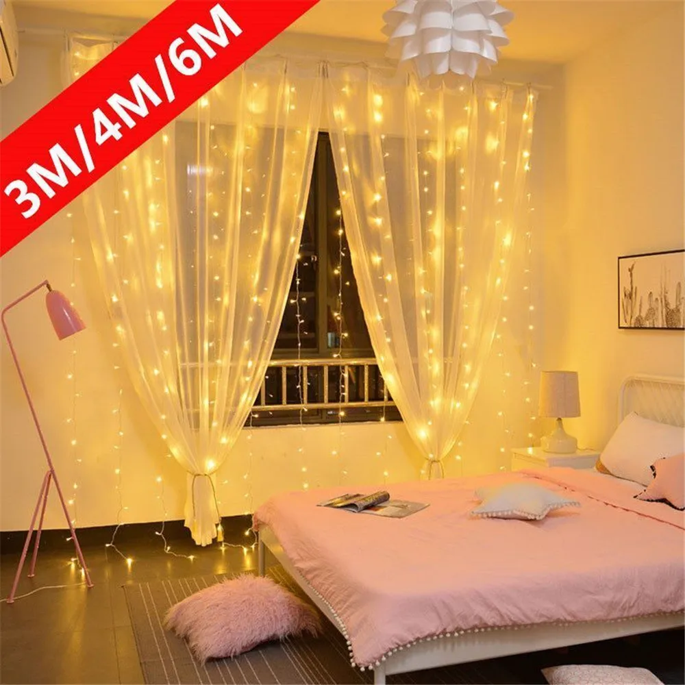 8 Mode LED 3M 4M 6M USB Curtain Fairy String Light Holiday Light Decor Christmas Tree Garland Wedding Party Birthday Decoration