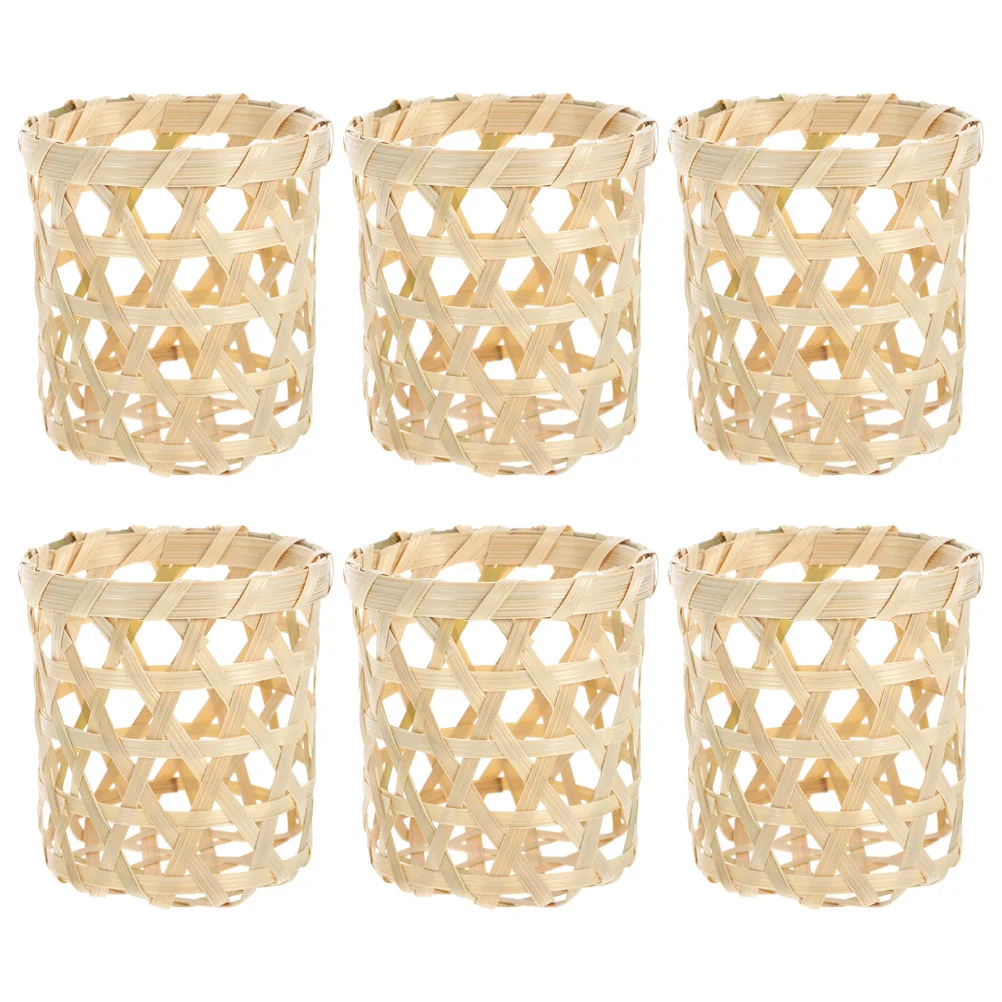 6 Pcs Household Multifunctional Flower Basket Holders Rattan Tea Light Bamboo DIY Craft Tealight