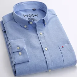 Classic fit cotton Full Casual shirts for men solid color long-sleeve plain shirt single pocket top soft slim fit formal clothes