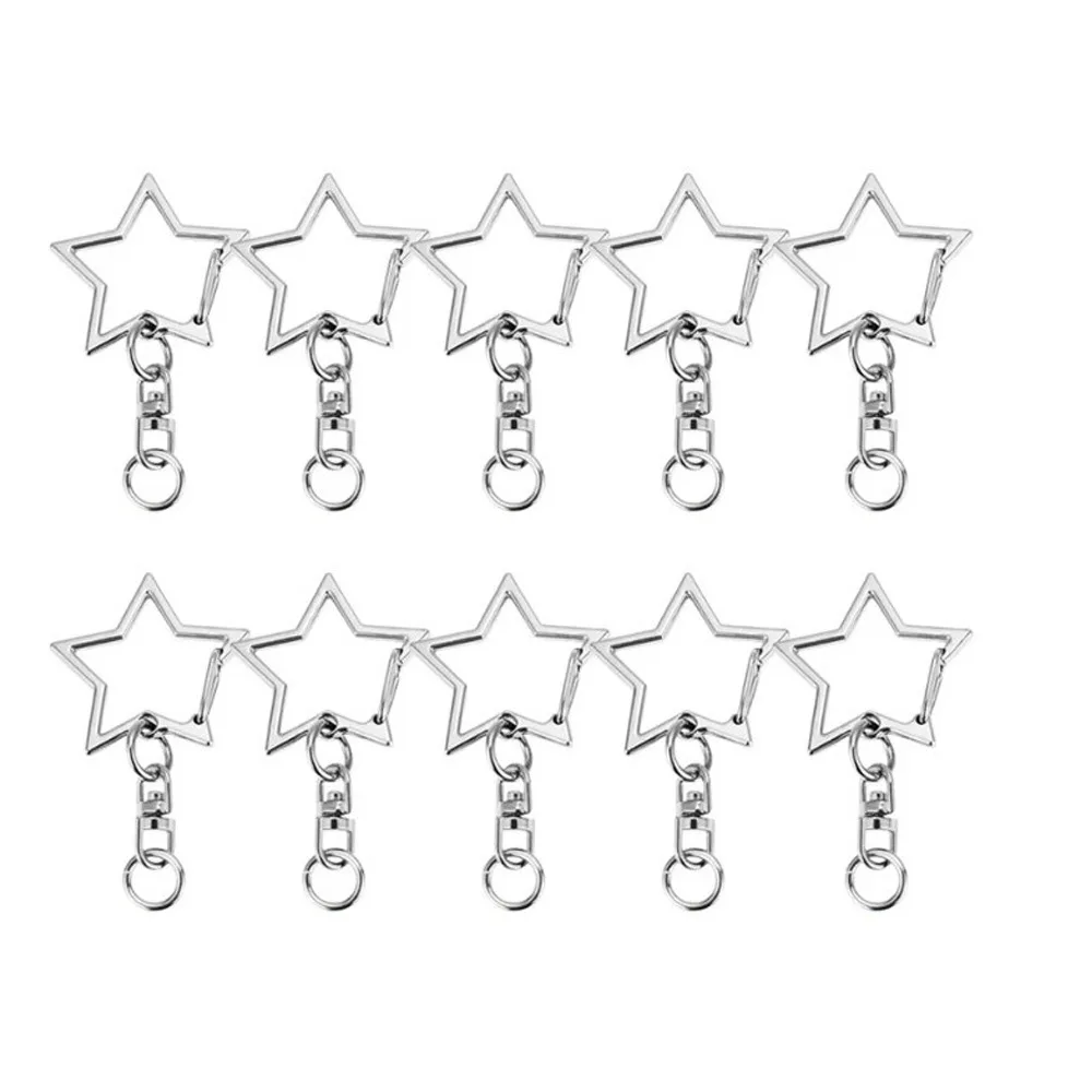10pcs New Zinc Alloy Star Keyring Pendant Hollow Design DIY Crafts Key Chain Key Ring Hanging Buckle Multi-purpose Lobster Clasp