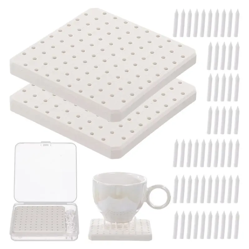 THIVN-2 Pcs Refractory Pads, Pottery Firing Mats With 120 Pcs Kiln Stilts Support Nails,Reusable For Hobbyists