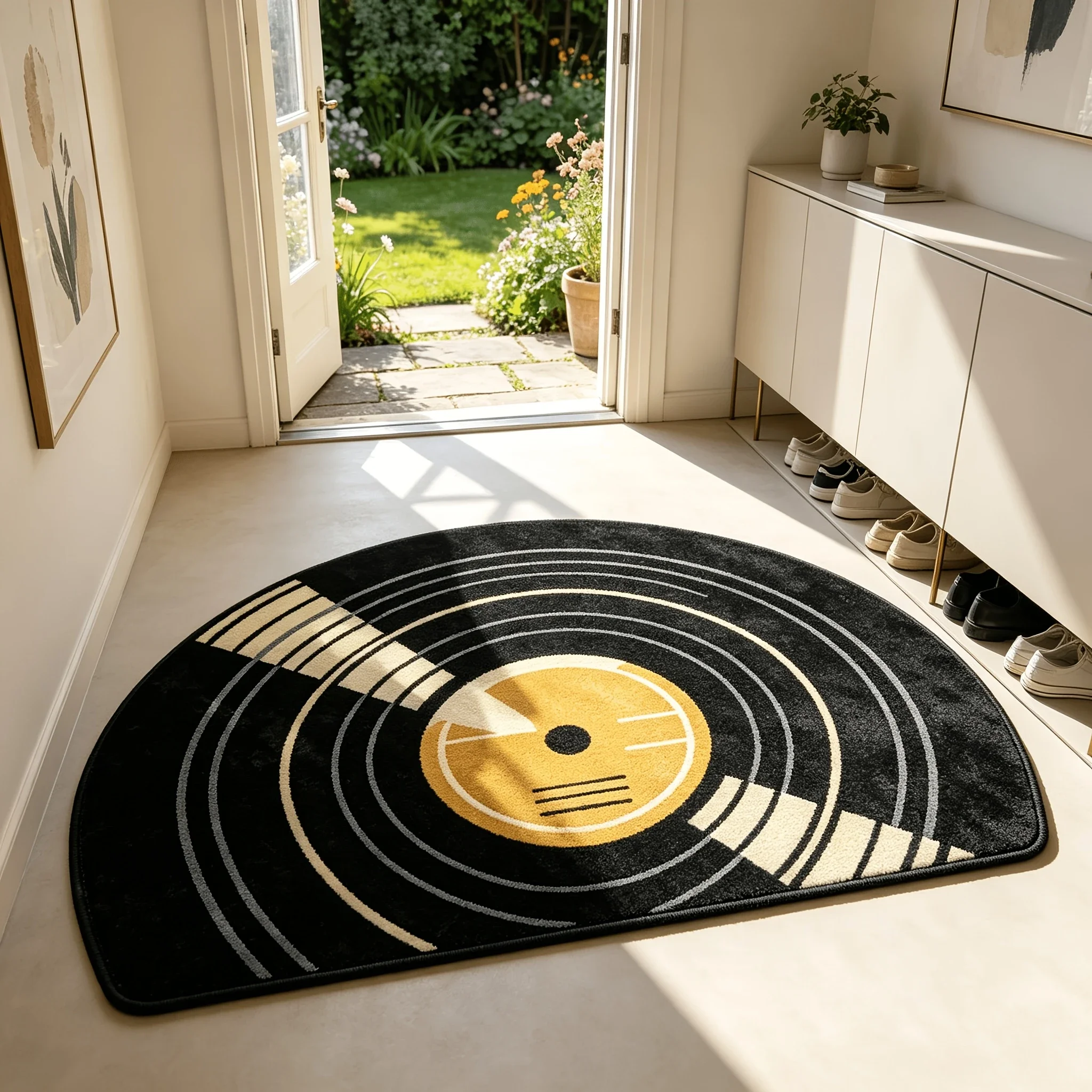 VIKAMA Creative Half-Circle Vinyl Record Doormat, Music-Themed Non-Slip, Absorbent Entryway Mat and Bathroom Mat, Home Decor