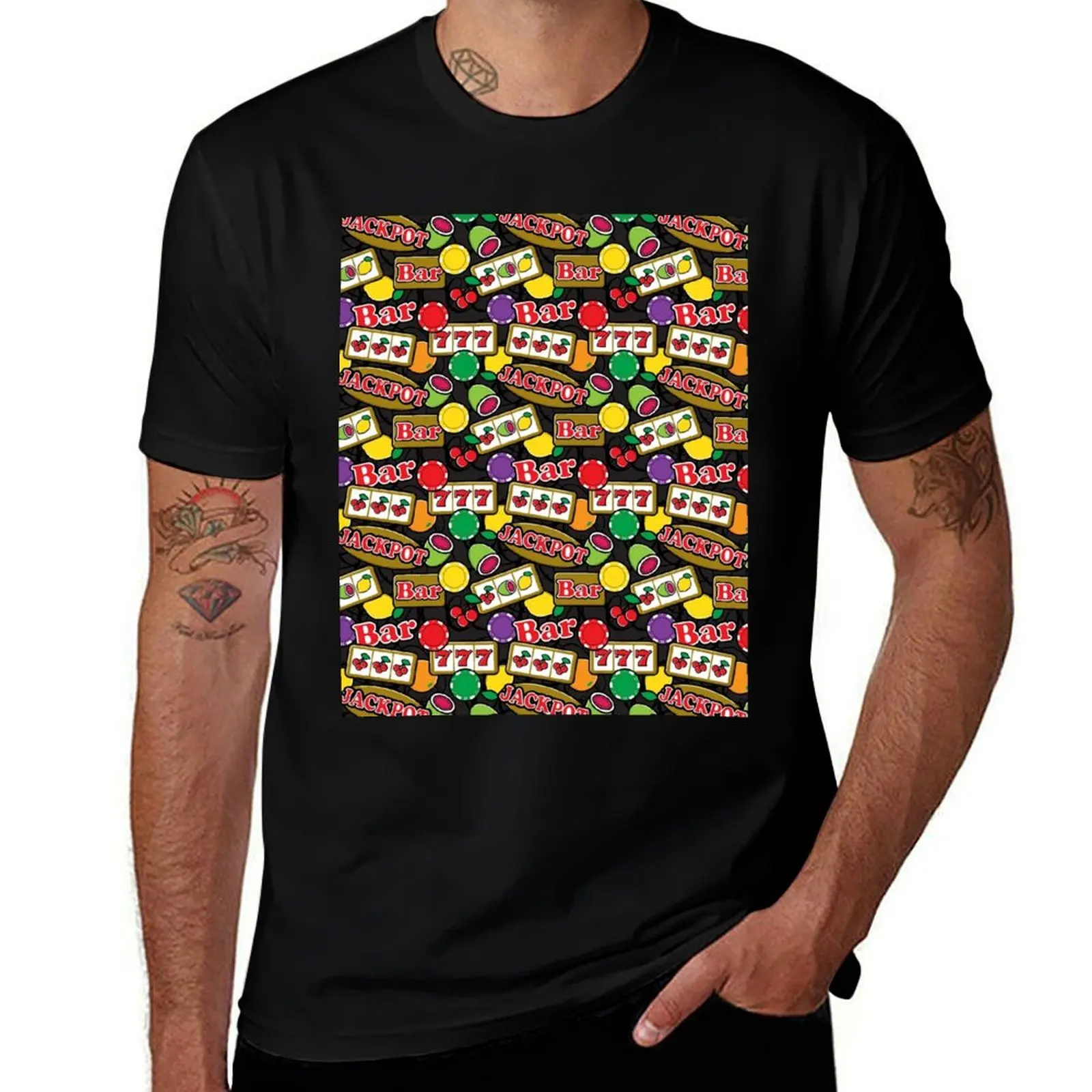 

Casino Jackpot Lucky Slot Machine Fruit Slots Pattern T-Shirt quick-drying vintage graphic tee men t shirts