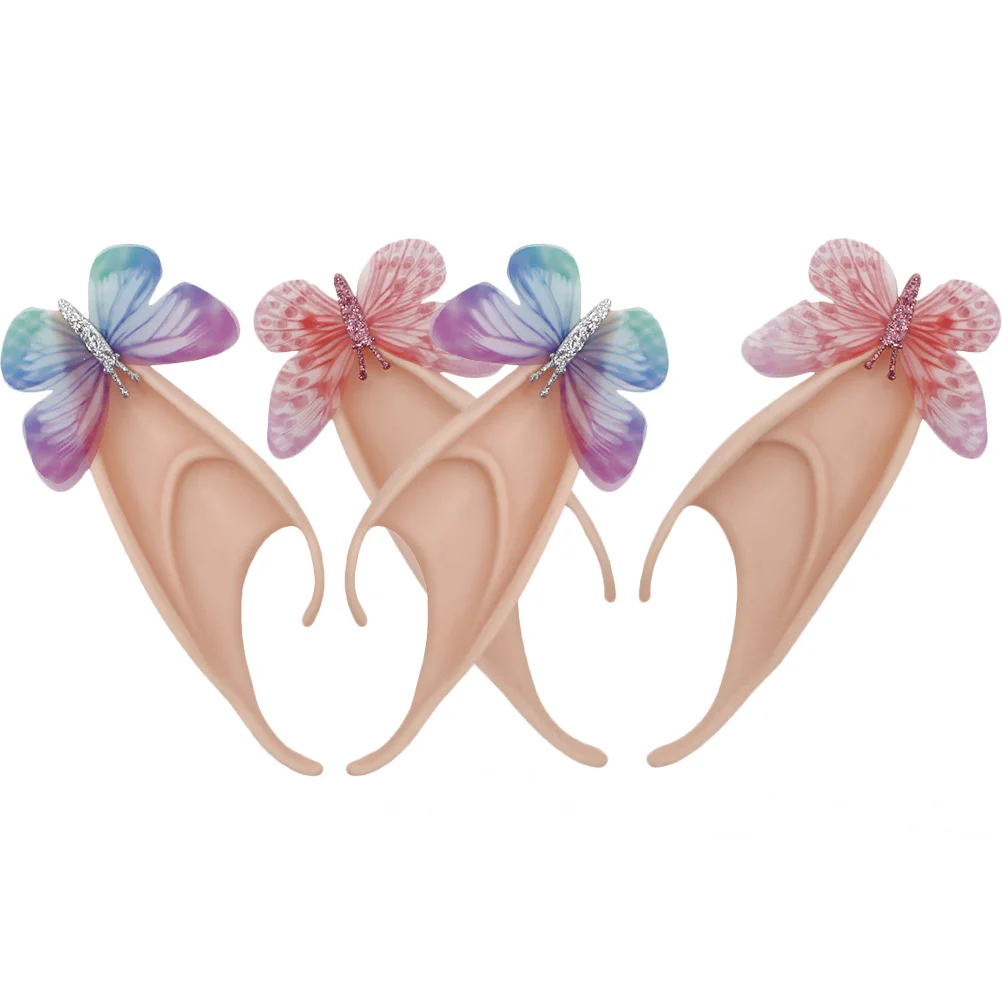 2 pares de orejas de hada y mariposas para Cosplay, vestido de fiesta suave y cómodo de látex, orejas de elfo, accesorios de disfraz para mujer