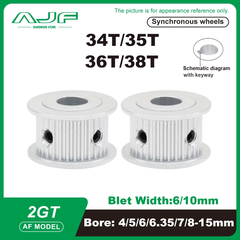 

2GT Timing Pulley 34T 35T 36T 38T AF Type Hole Diameter 4-15mm for Width 6/10mm 3D Printer Part Synchronous Wheels GT2 Pulley