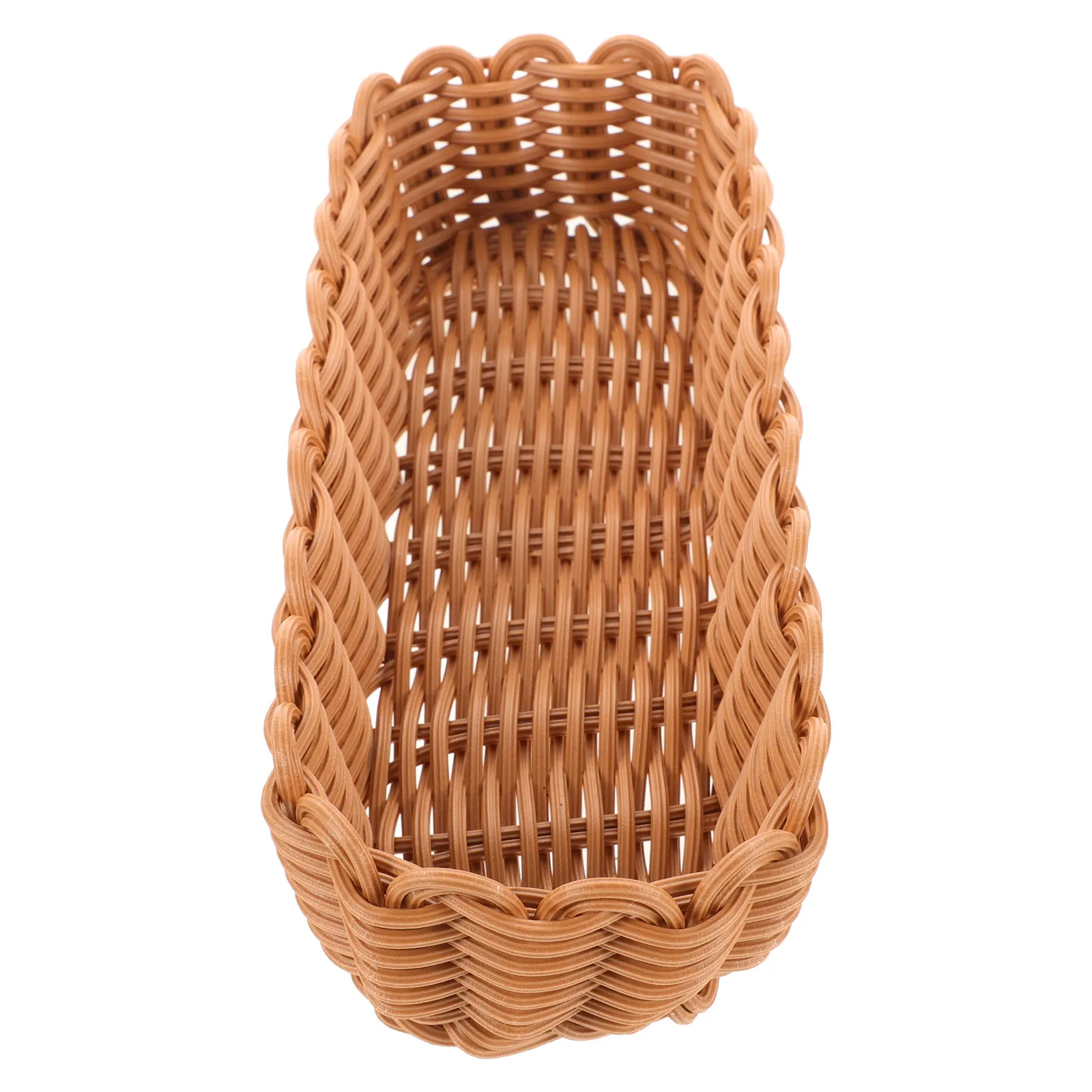 Rectangular Imitation Rattan Storage Basket Woven Plastic Tableware Organizer for Kitchen Shelf Tabletop Utensil Towel Jewelry