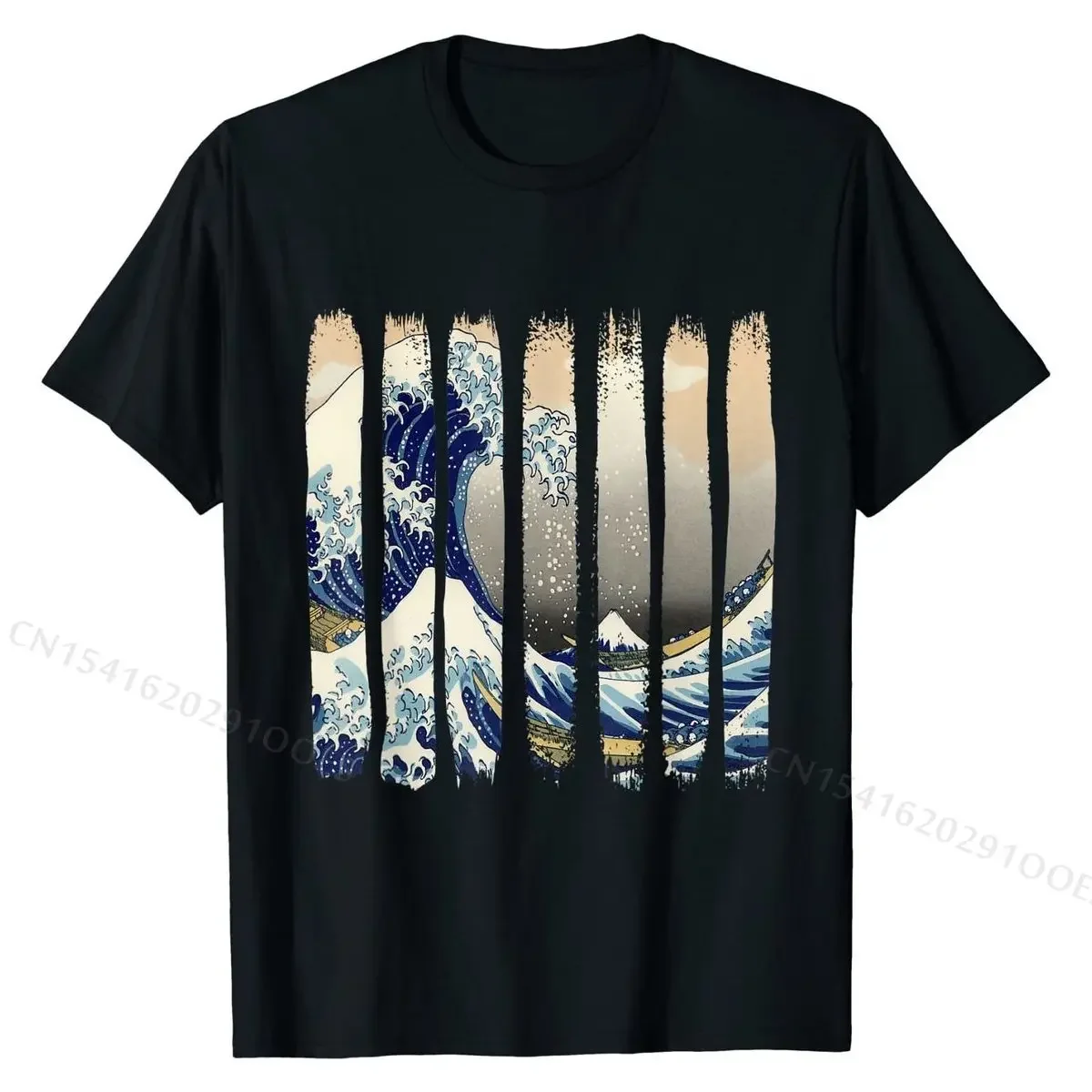 Camiseta de algodão masculina, grande onda fora Kanagawa, tsunami, Edo, Japão, Hokusai, verão, atacado