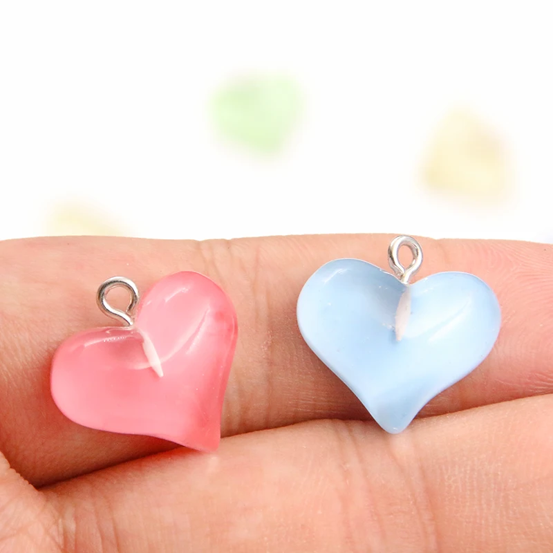 10Pcs 19X19MM 6 Color Heart Earring Charms Diy Findings Kawaii 3D Keychain Bracelets Pendant For Jewelry Making