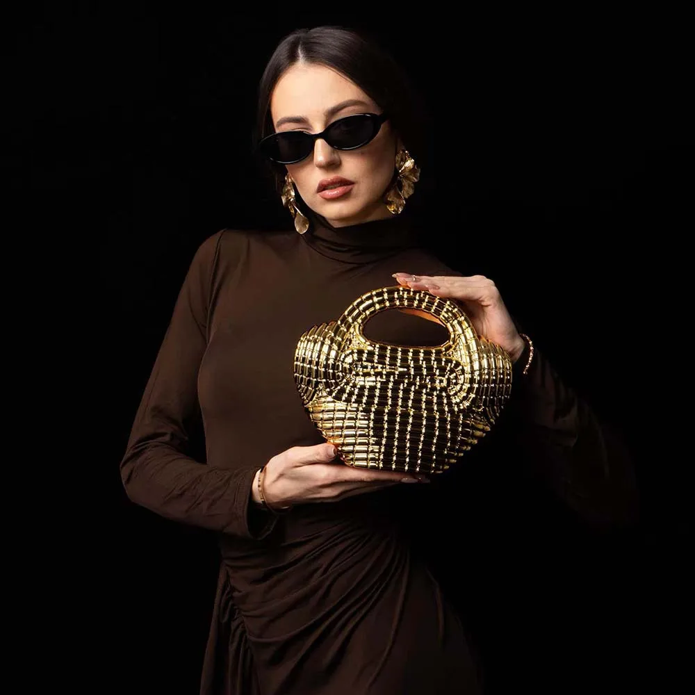 

Designer Acrylic Shell Shape Clutch Bag Gold Silver Women Evening Party Bag Cute Shiny Metal Shoulder Crossbody Bags Small Purse