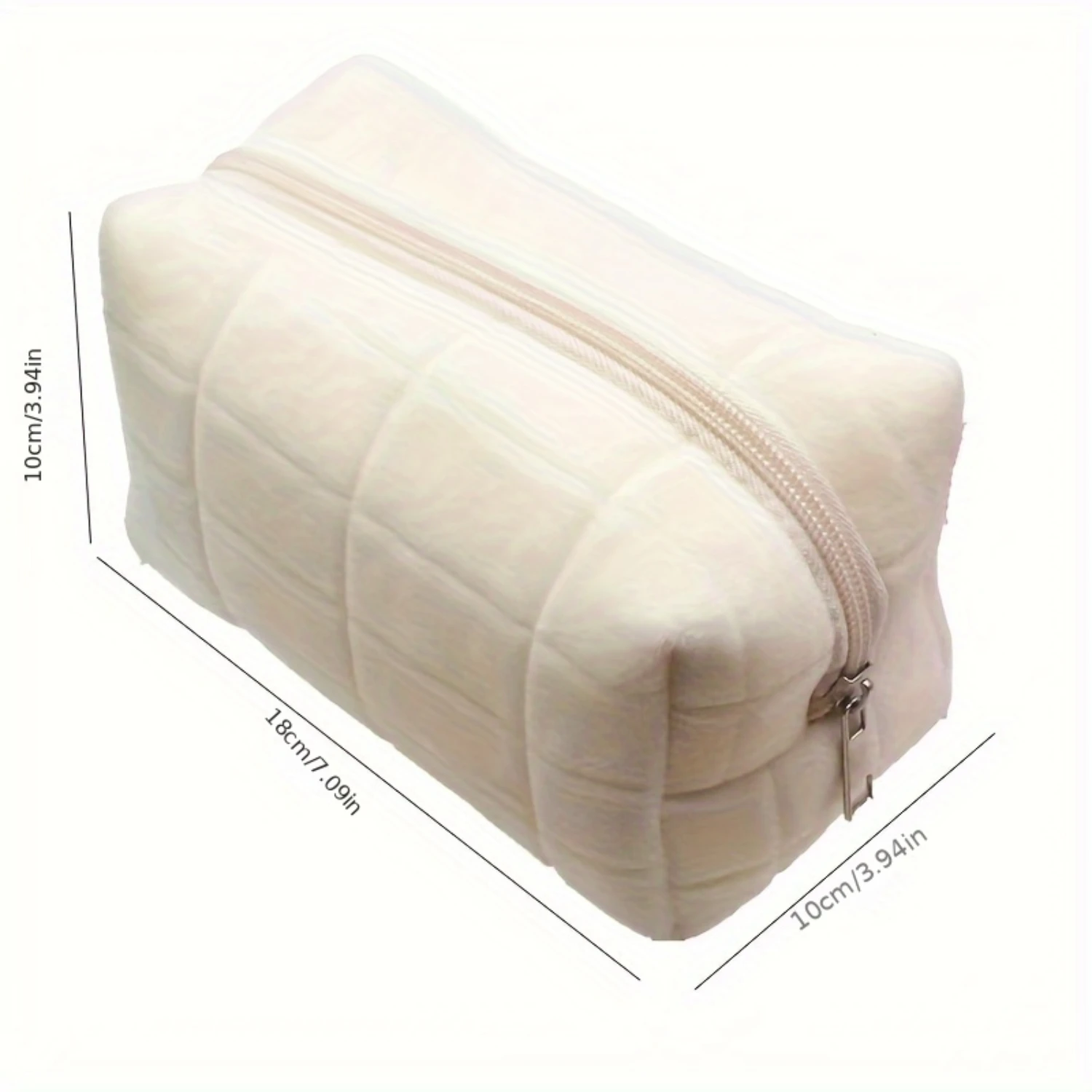 Trendy Plaid Quilted Cosmetic Bag, Portable Zipper Solid Color Toiletry Organizer, Perfect Ravel  Bag
