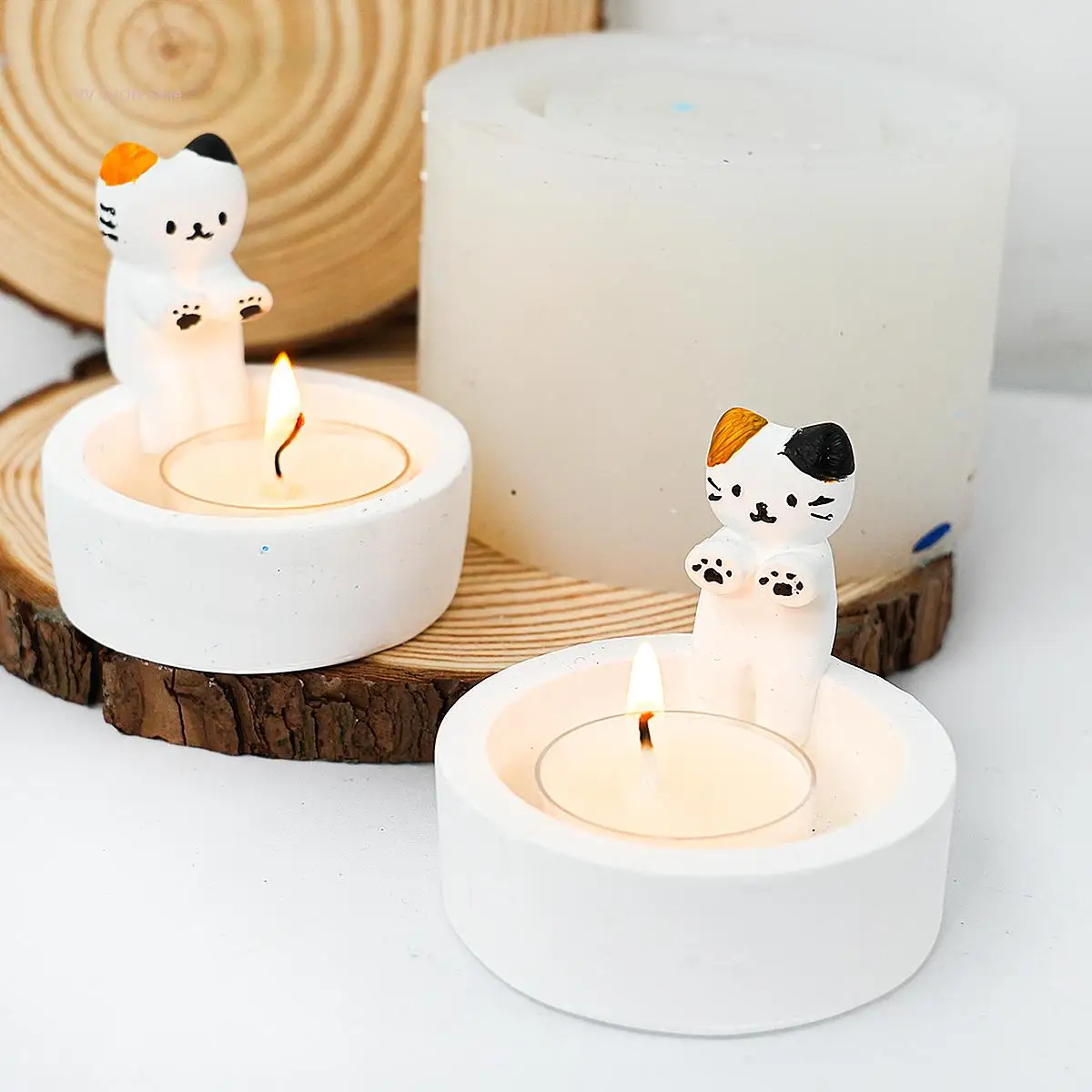 Cat Candestick Mold 3D Kitten Animal Crafts Silicone Molds Gypsum Candle Epoxy Making Supplies DIY Ornaments Jewelry Storage Box