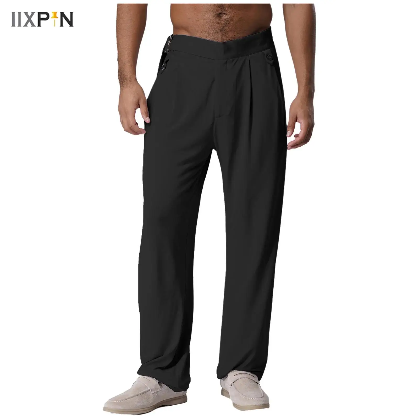 

Mens Modern Ballroom Latin Dance Pants Ballroom Dancewear Adjustable Buckle Belted Solid color Trousers with Pockets Performance