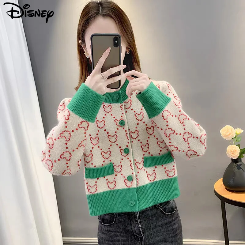 

Новое поступление Disney, модный повседневный хлопковый вязаный пуловер с Микки Маусом, осенне-зимние тяжелые плюшевые свитера с круглым вырезом