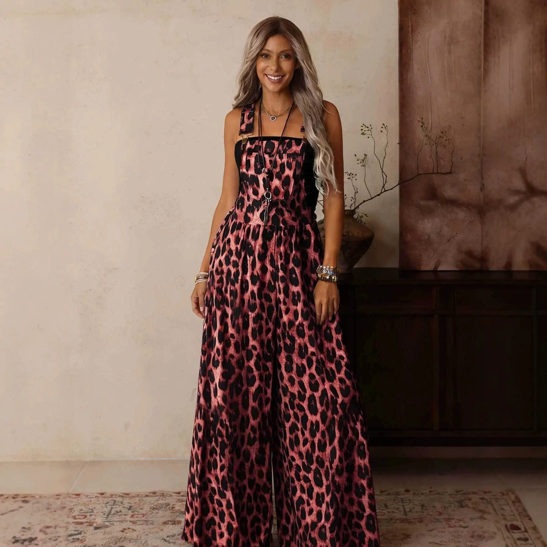 Casual Pants with Adjustable Straps Full Length Japanese Korean Casual Mid Rise Waist Loose Fit Sleeveless Women Jumpsuit