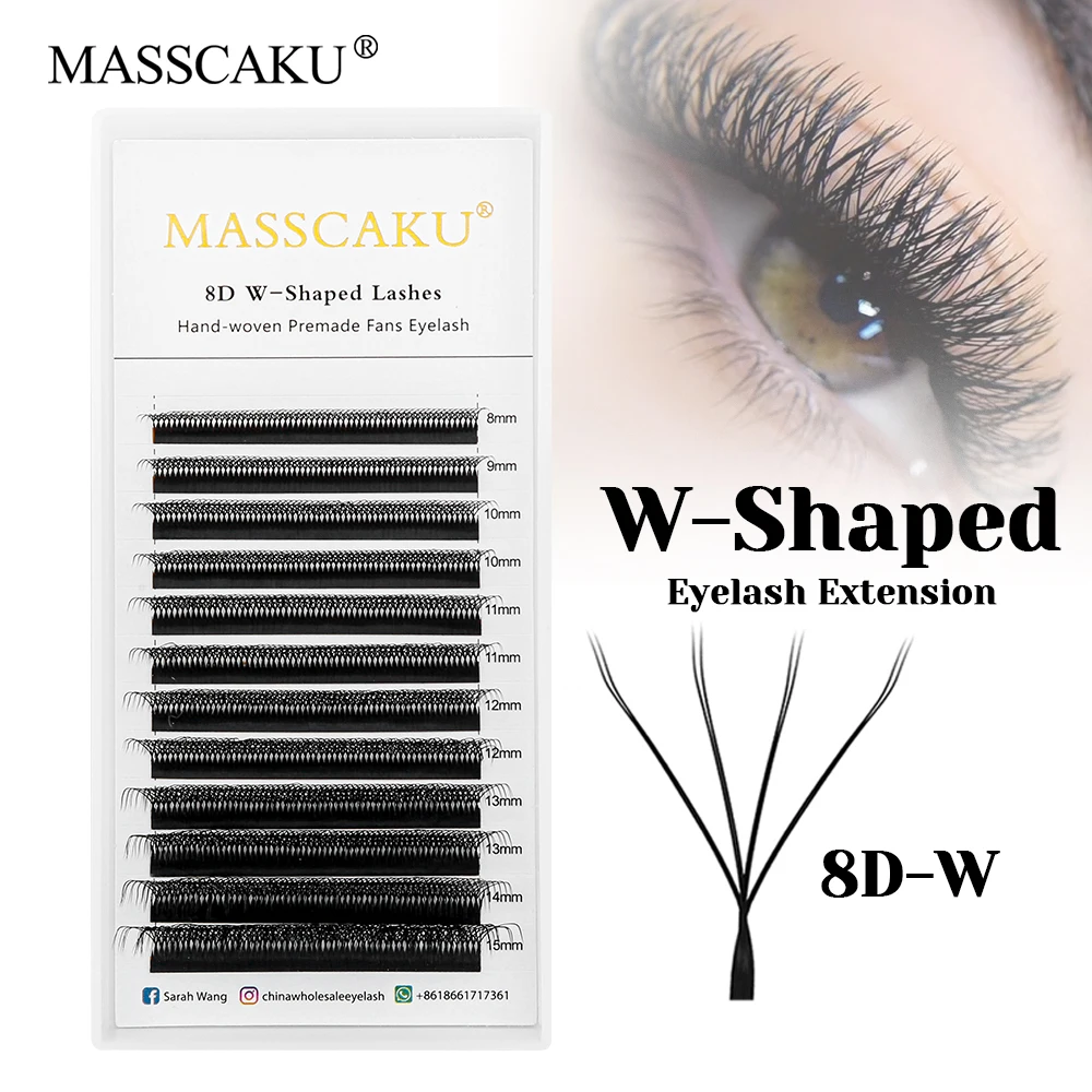 MASSCAKU New Style 8-15mm and Mix Size 3D/4D/5D W Design Lashes Multi-texture W Shaped Premade Volume Fans Lash for Beauty Salon