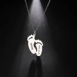 Baby Foot Feet Necklace Name Date Personalized Chain Custom Gift For Women Men Father Mother Day Family Stainless Steel Jewelry