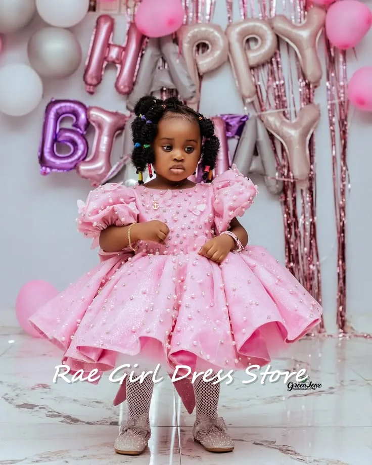 robe-rose-a-manches-courtes-pour-filles-en-tissu-paillete-avec-perles-longueur-aux-genoux-pour-fete-d'anniversaire-de-bebe-seance-photo-personnalisee