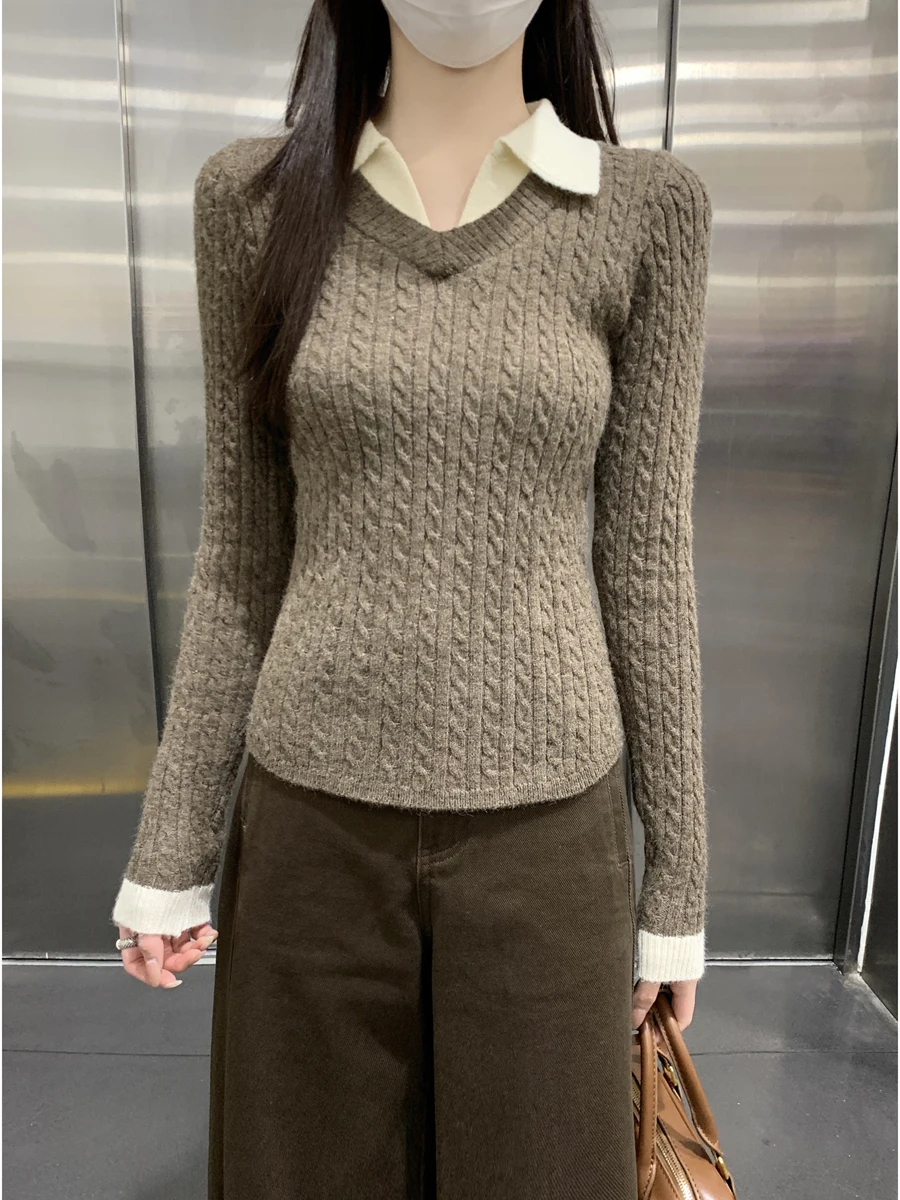 

Осенне-зимний женский вязаный свитер из арктического бархата с узором косы, повседневный, приталенный, с длинными рукавами, теплый, модный