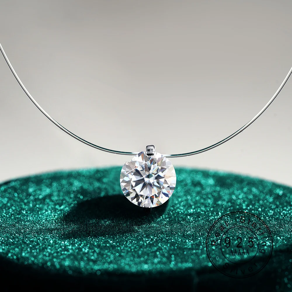 

1CT 2CT 3CT геометрическая огранка Муассанит ожерелья для женщин ювелирные изделия прозрачная леска-цепочка ожерелье из стерлингового серебра 925 пробы