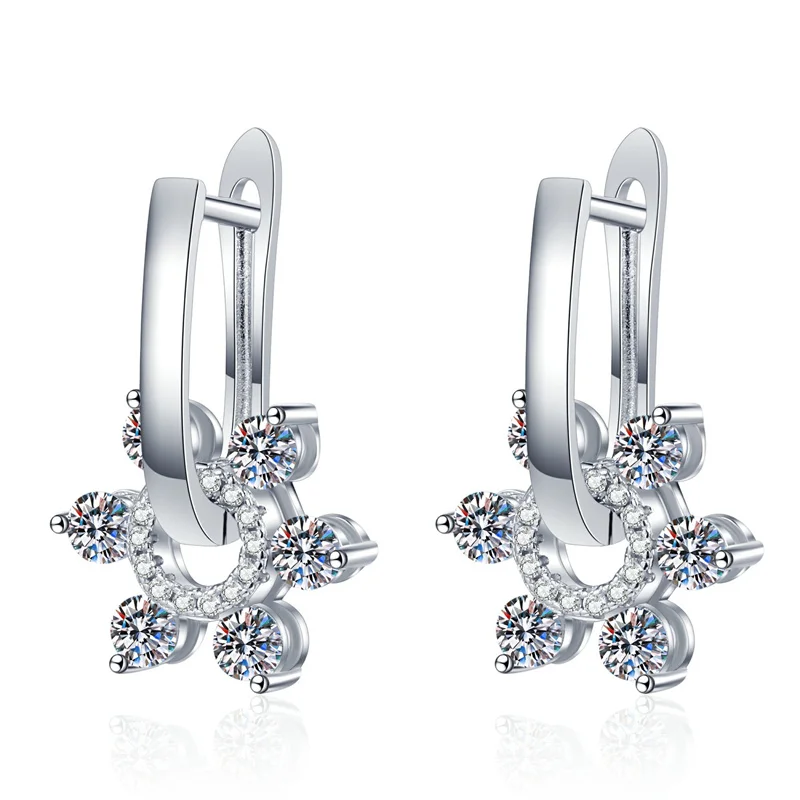 

E309 Lefei Fashion Classic Luxury Double Wear Moissanite Trendy FlowerEarring For Women s925 Sterling Silver Party Jewelry Gifts