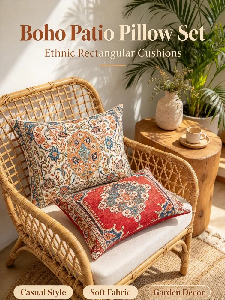 VIKAMABoho Ethnic Pillow Set, Vintage Rug Rectangular Cushions, Soft Decorative Throw Pillows for Sofa Bedroom Window Seat Pat