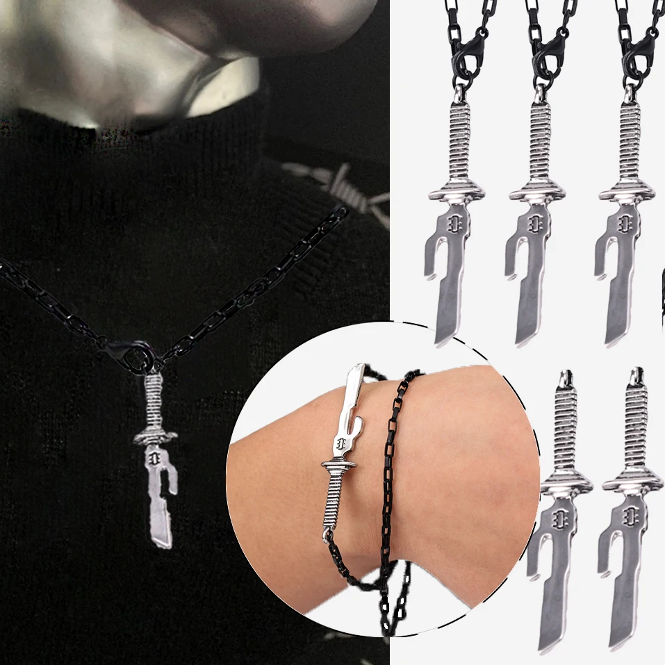 Retro Gothic Broken Sword Necklace Exquisite Jewelry Metal Punk Sabre Pendant Charm Bracelet Handrings Accessories Men Women