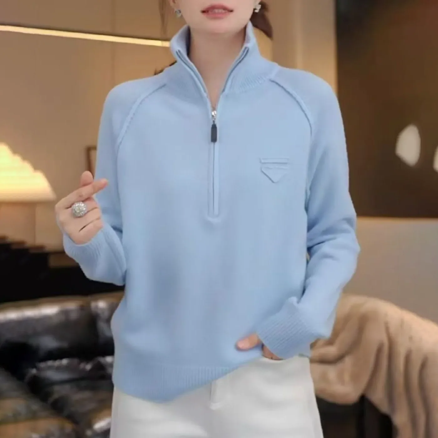 

Полумолния с вертикальным воротником, трикотаж, женская верхняя одежда, осень-зима 2026, новая мода, свободный теплый шикарный свитер с длинными рукавами, топы