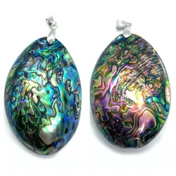 Natural Shell Pendant Vintage Single Sided Colorful Oval Abalone Shell Pendant for DIY Necklace Charms Jewelry Accessories