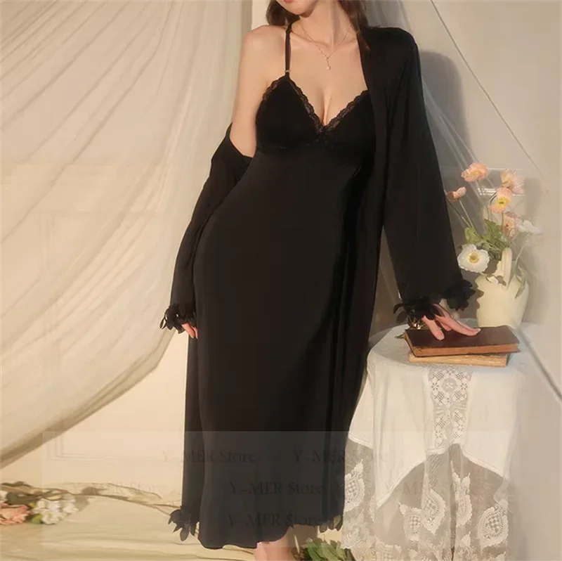 Female Sleepwear Satin Vestidos De Novia Bride White Wedding Robe Suit Long Nightgown Backless Spaghetti Strap Home Dress