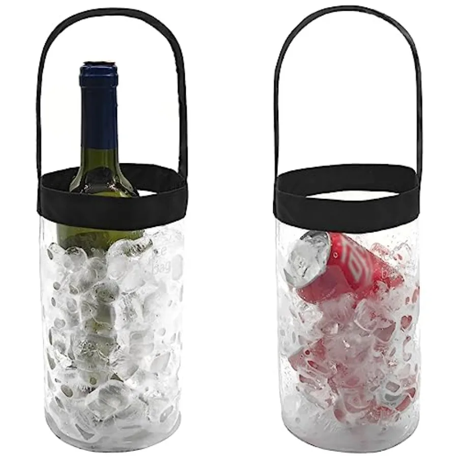 2 Pack Ice Wine Bag, Portable, Collapsible, Clear Wine Pouch Cooler with Handle, Wine Bottle Chiller, Ice Bucket Tote, for Outd