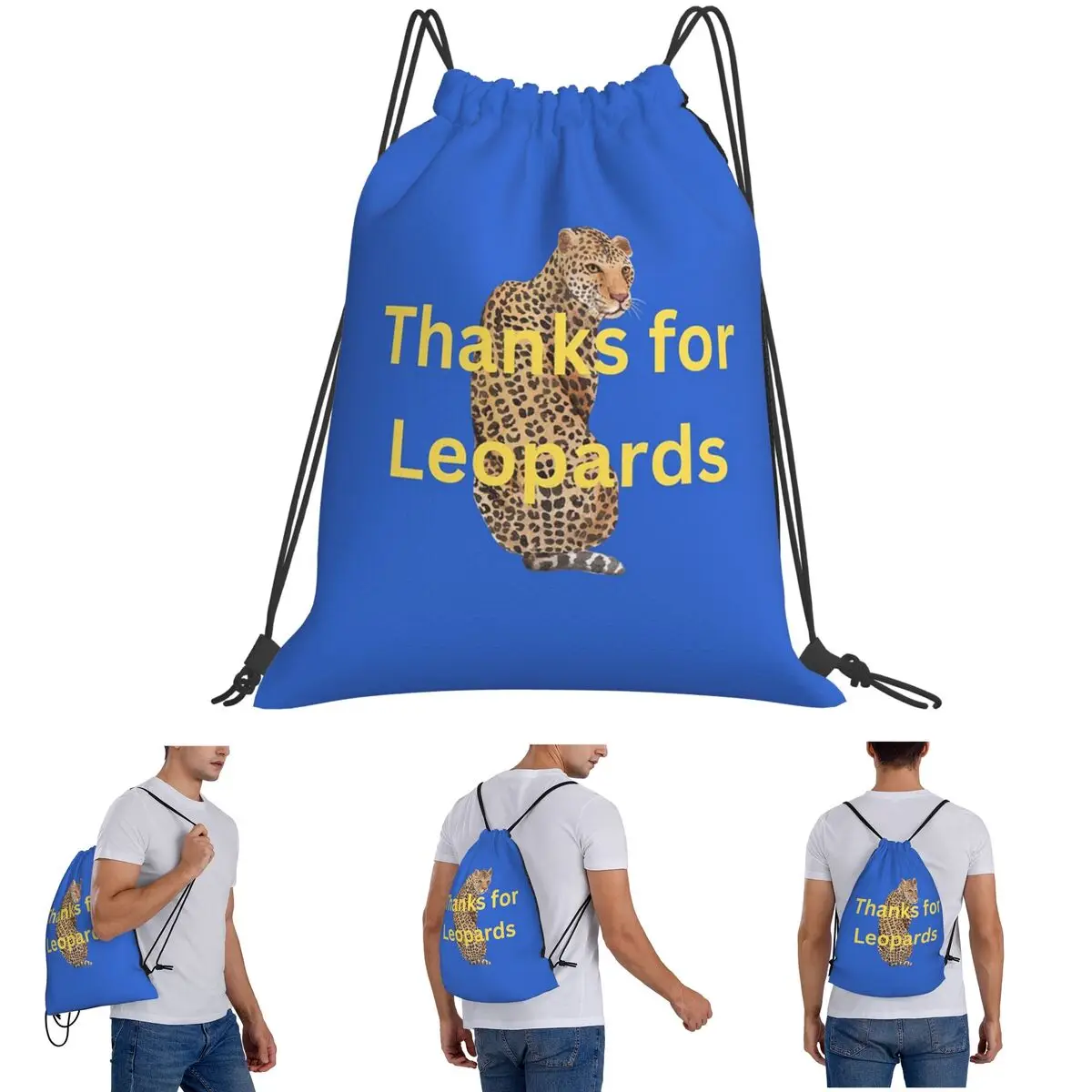 Thanks For Leopards Backpacks Fashion Drawstring Bundle Pocket Sports Bag Book Bags for Man Woman Students