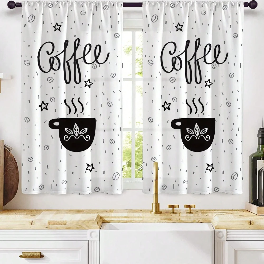 2pcs Kitchenware Printing Decoration Rod Small Curtain Kitchen Curtain for Decorating Bedrooms Study Room Cafes and Living Rooms