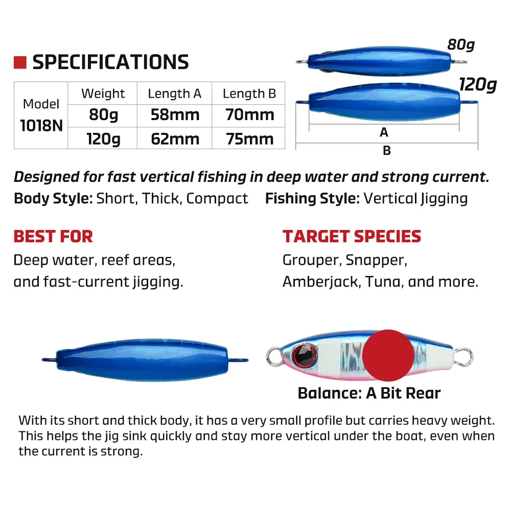 NOEBY Compact Power Jig 80g 120g Jig Fishing Lure Fast Vertical Jigging for Tuna Amberjack Sinking Artificial Hard Bait