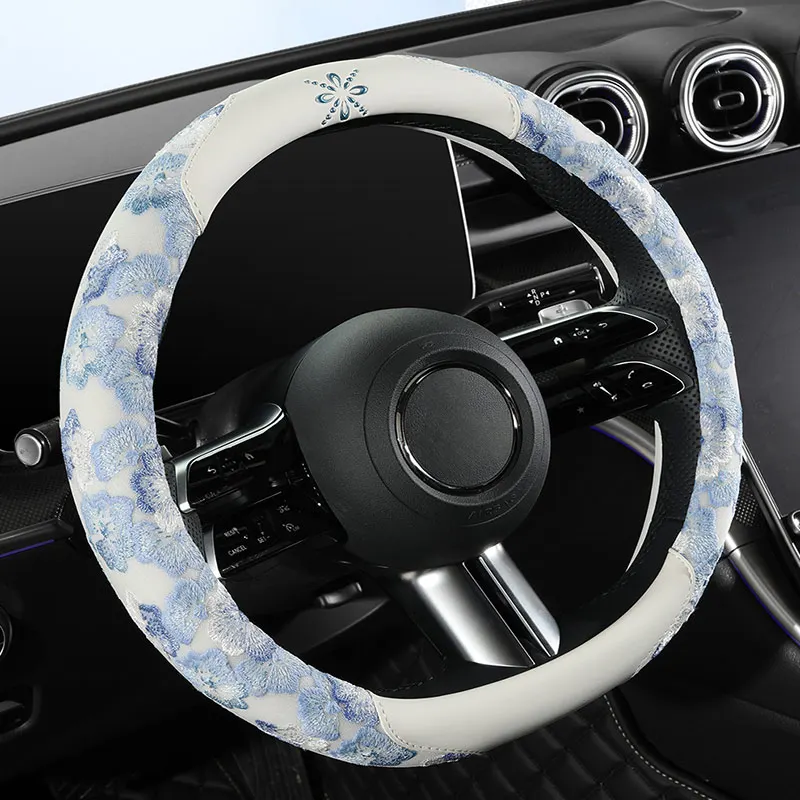 D-Type Style Yellow Silk Floral Steering Wheel Cover - All-Season Universal, Cool & Breathable Car Accessory