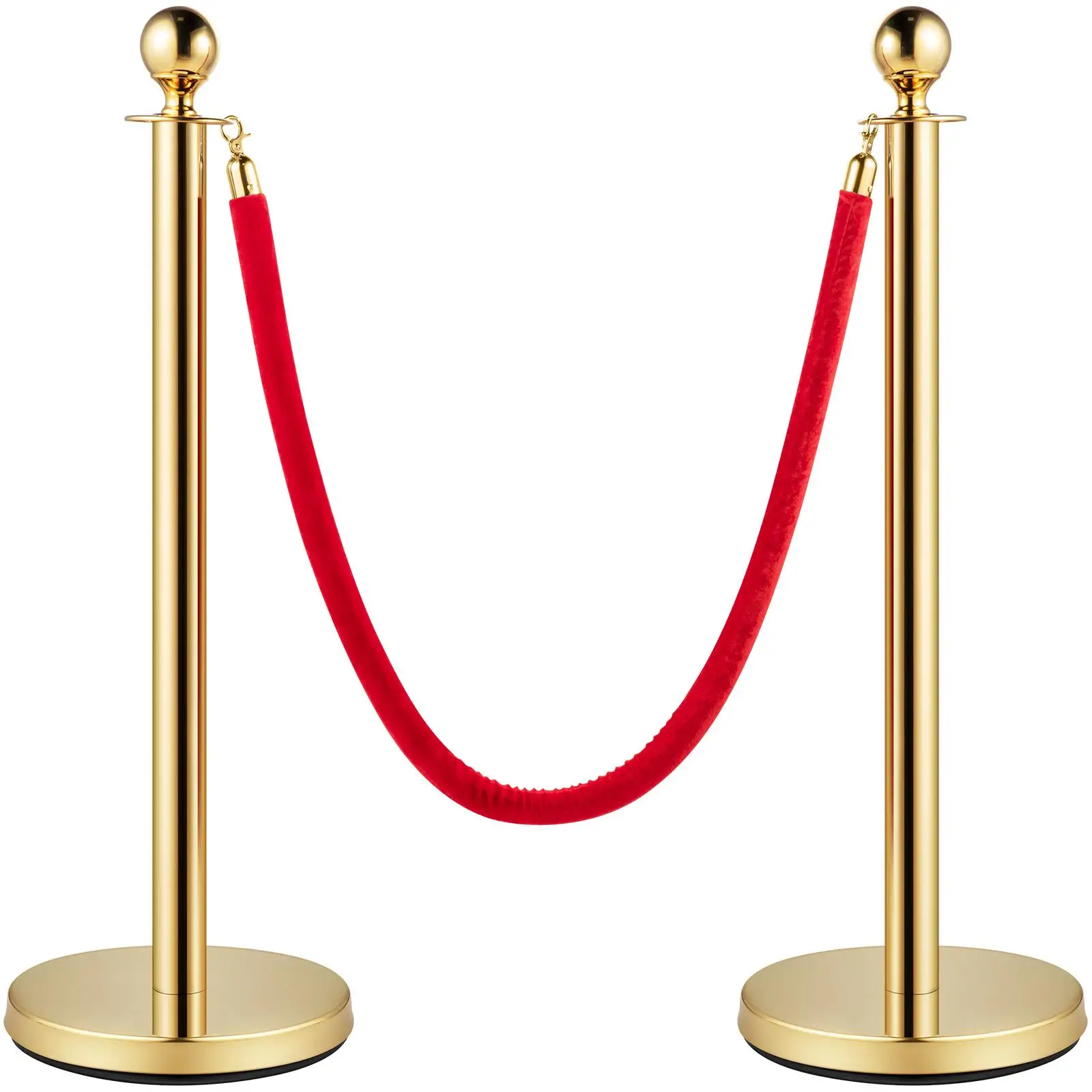 Crowd Control Stanchion Set of 4 Pieces with 5 ft/1.5 m Red Velvet Rope Queue Barrier for Events Hotels and Parties