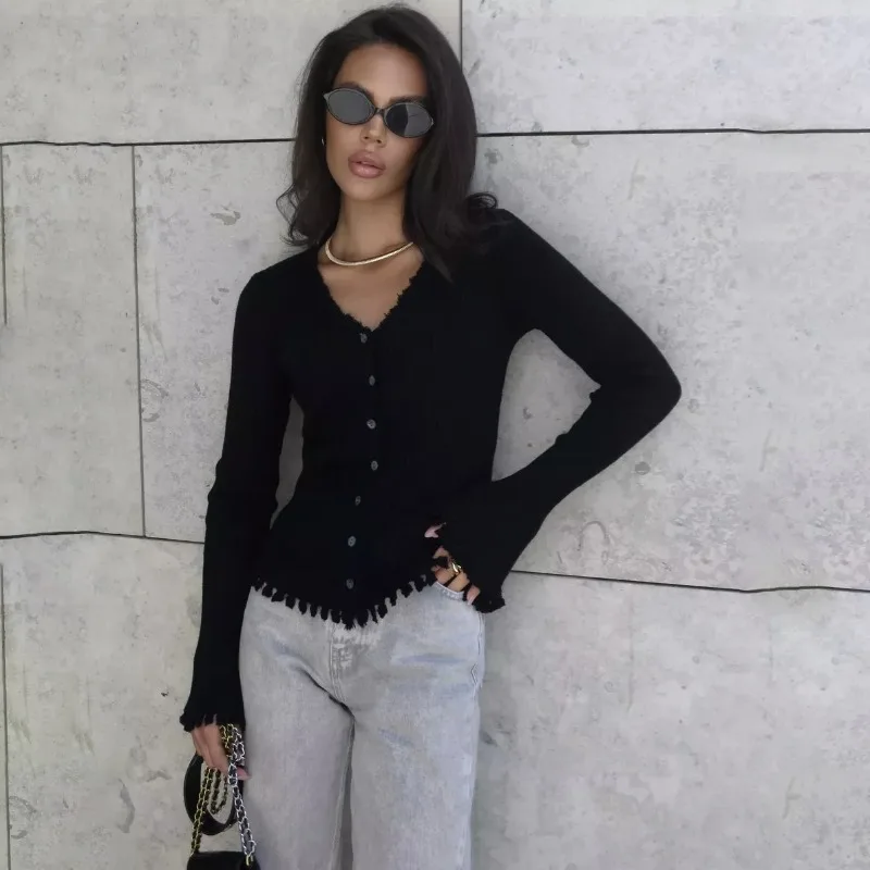 

Talenza Women Knitted Cardigan Fashion V-Neck Single Breasted Patchwork Sweaters New Vintage Streetwear Female Cardigan Outfits