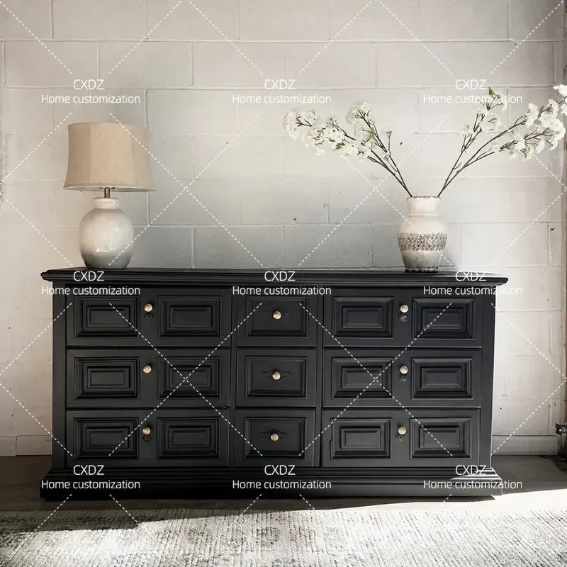 Country Style Solid Wood Multi Drawer Chest Cabinet Bedroom Storage Locker Living Room Decorative Sideboard Dining Room Wall