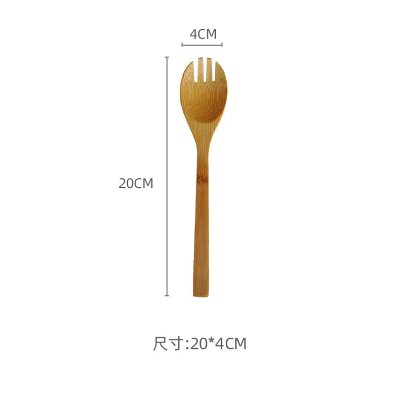 300Pcs/Lot Japanese Style Spoon Fork With Long Handle Natural Bamboo Spoon Mixing Spoon Wholesale