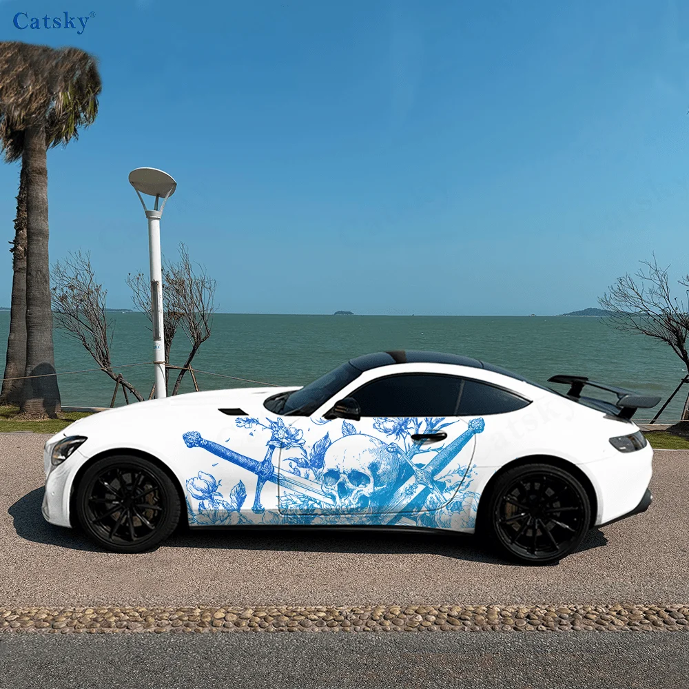 

Градиентный череп, меч, автомобильные виниловые обертывания, самоклеящаяся наклейка из ПВХ, подходит для грузовиков, внедорожников, украшения, автоаксессуары, подарок