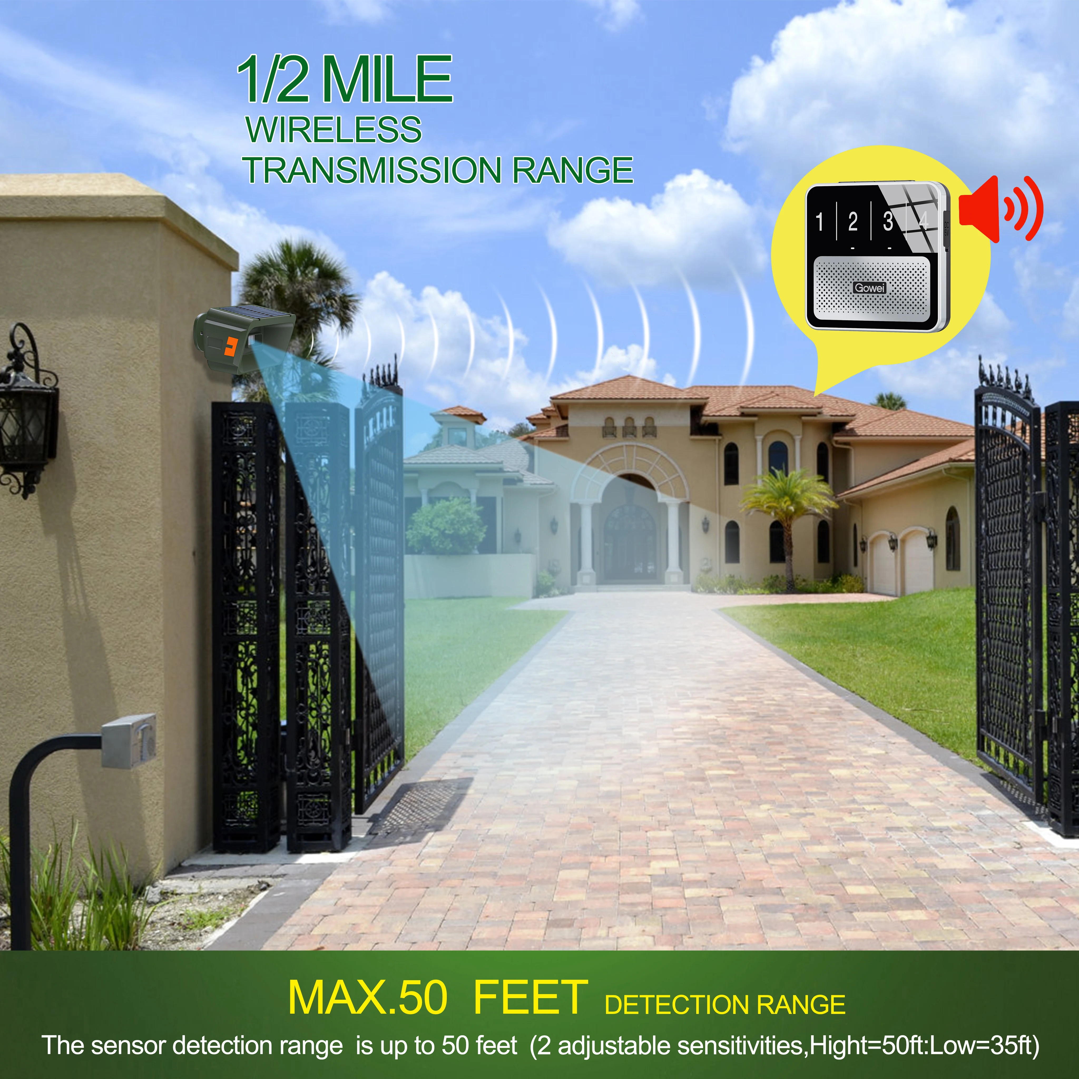 Outdoor Solar Wireless Driveway Alarm System PIR Motion Sensor Portable 800m Range Home Farm Security