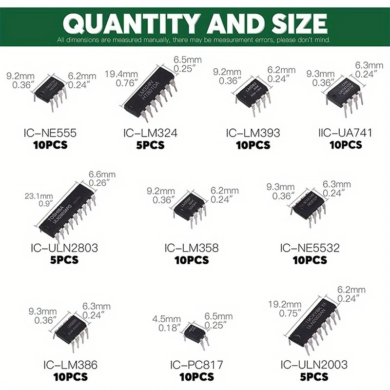 85PCS Integrated Circuit Chip Kit 10 Specifications IC-NE555 IC-LM324 IC-LM358 DIP Single Precision Timer Combination kit