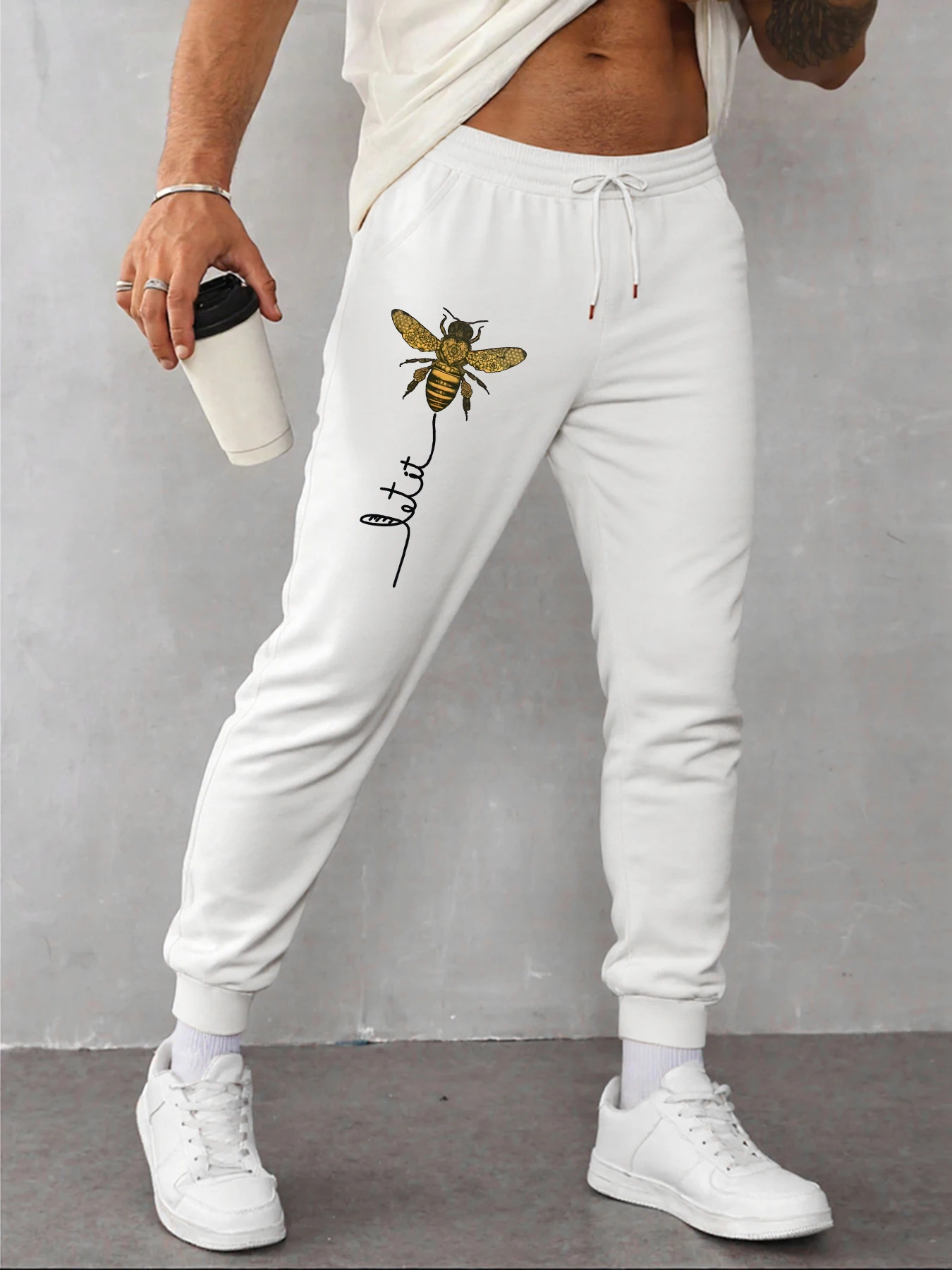 

Patterned Winged Bee Printing Autumn Men'S Casual Basic Pants Y2K Pocket Trousers Fashion Street Sweatpants Male Loose Clothing