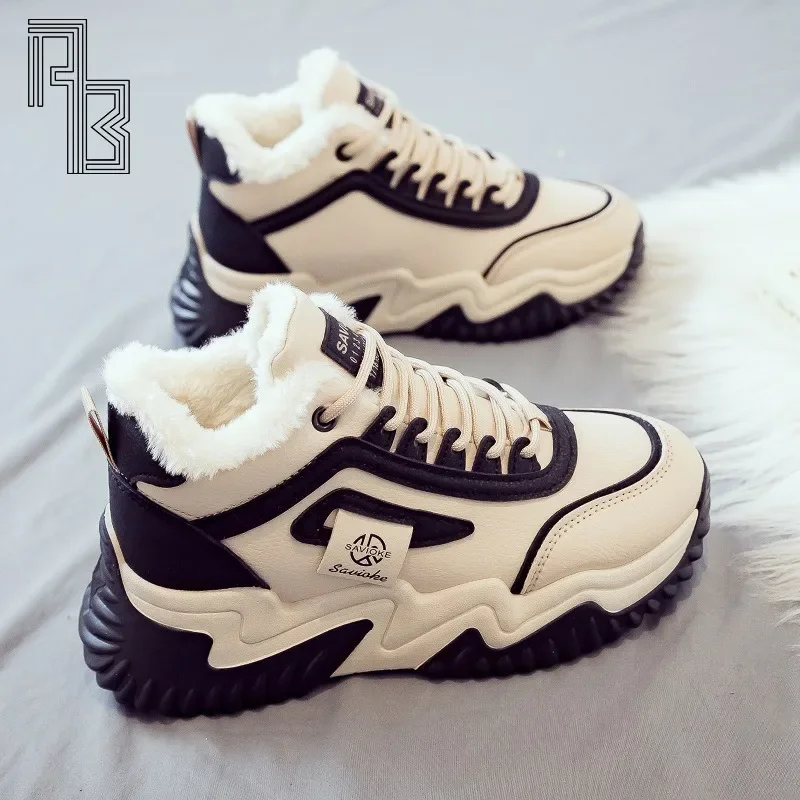 

Women's Cotton Shoes with Added Velvet, Thickened Insulation, High Top, 2025 Winter New Versatile Thick Soled Dad Shoes