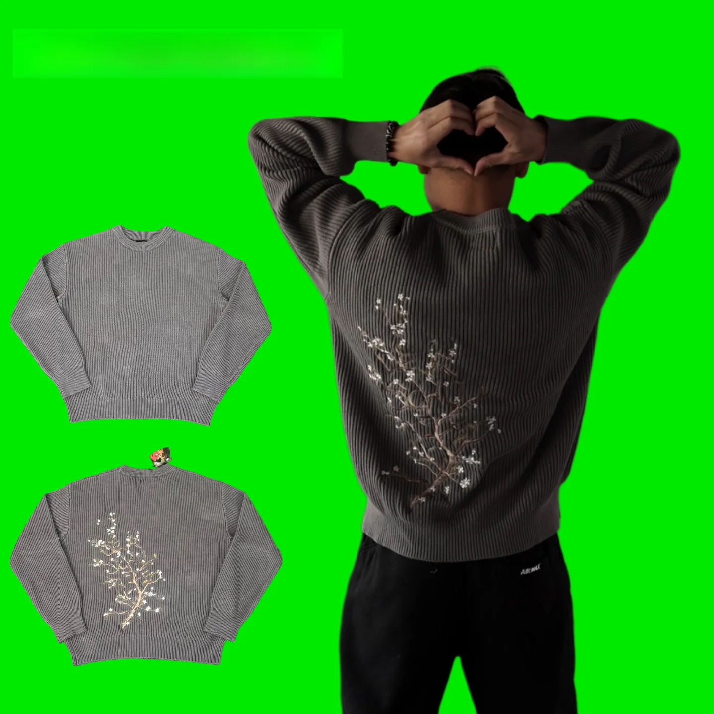 

American Style Heavy Work Floral Embroidery round Neck Knitted Sweater Men Loose Casual Long Sleeve Sweater Trendy Style